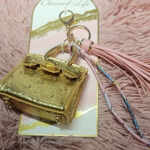 Gold and Pink Bag Charm Keychain